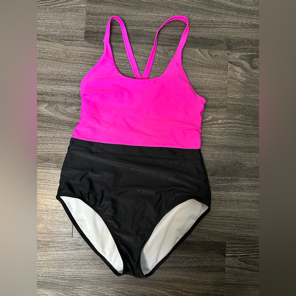 Pink and Black Women's Body Contiuring One Piece Swimsuit